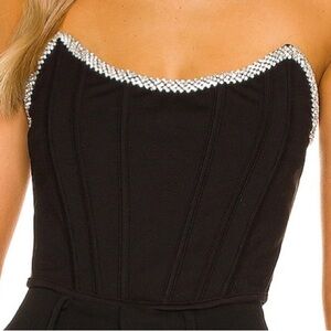 H:ours Black Rhinestone Bustier Sandy Crop Top by Hours from Revolve